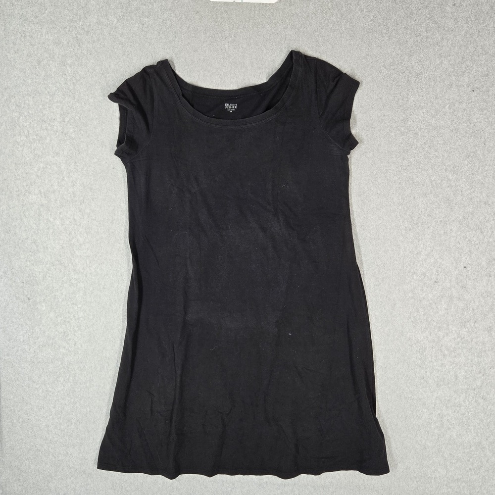 Eileen Fisher Women Dress M Black Knee Length T Shirt Organic Cotton Blend READ